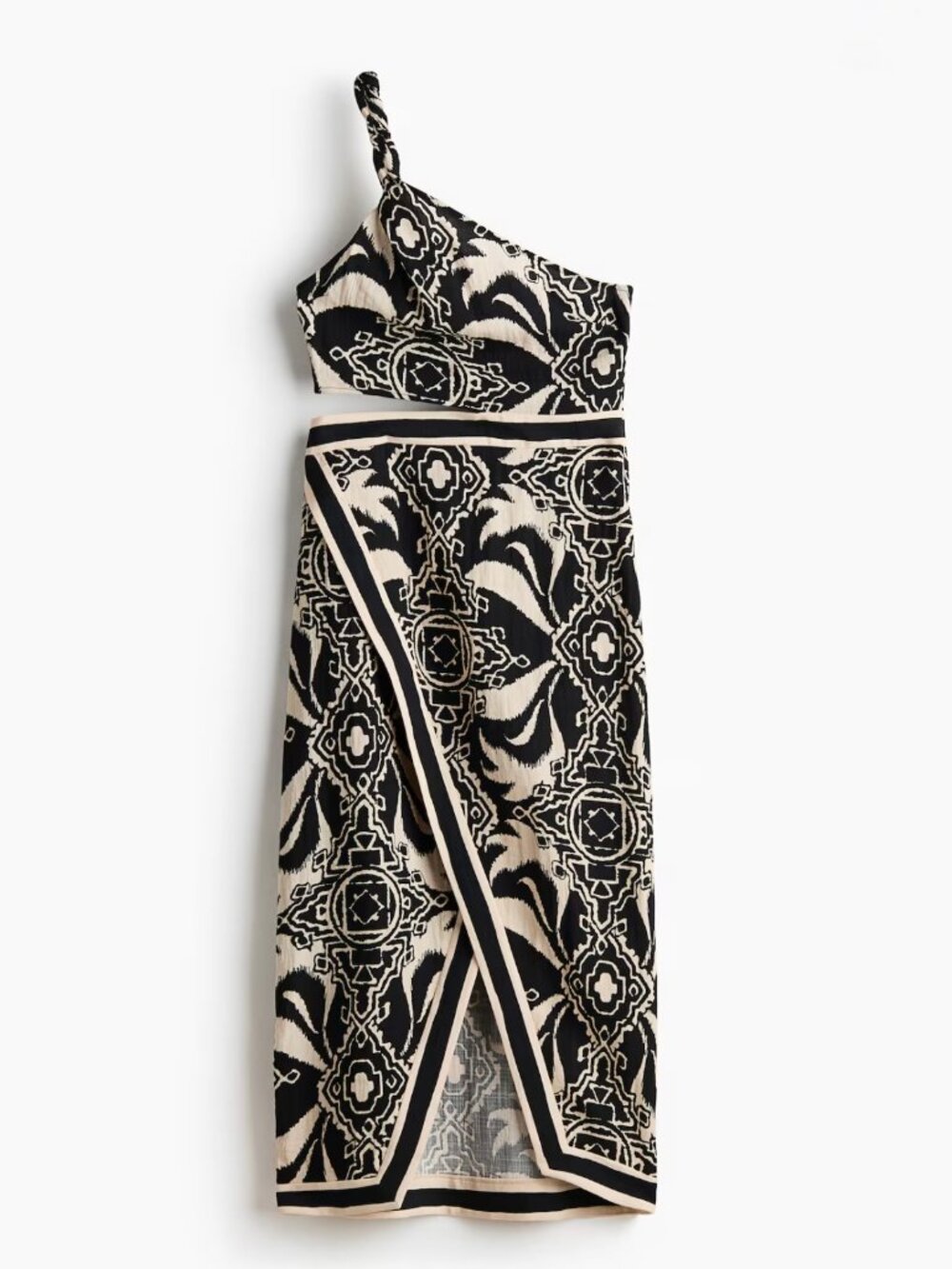 NWT * H&M Women's Black-and-Light-Beige Cutout One-Shoulder Dress * Sz Small